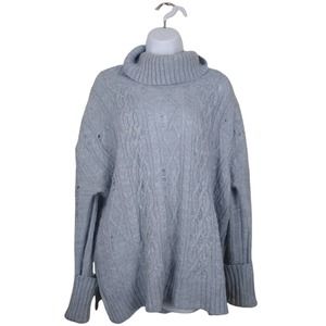 Free People Soft Grey Complex Cable Cowl Neck Sweater Small
